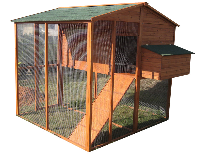 wooden brown chicken coop with vent