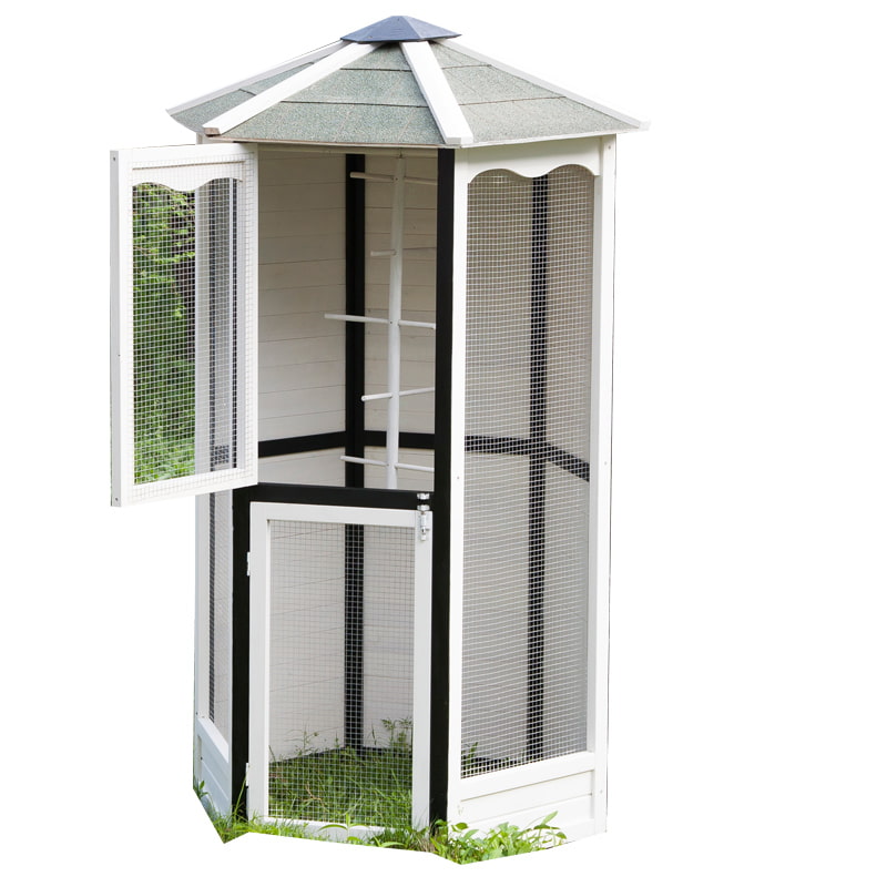 White and black bird cage