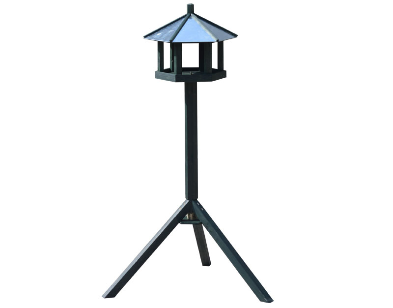 Hexagonal wooden bird feeder